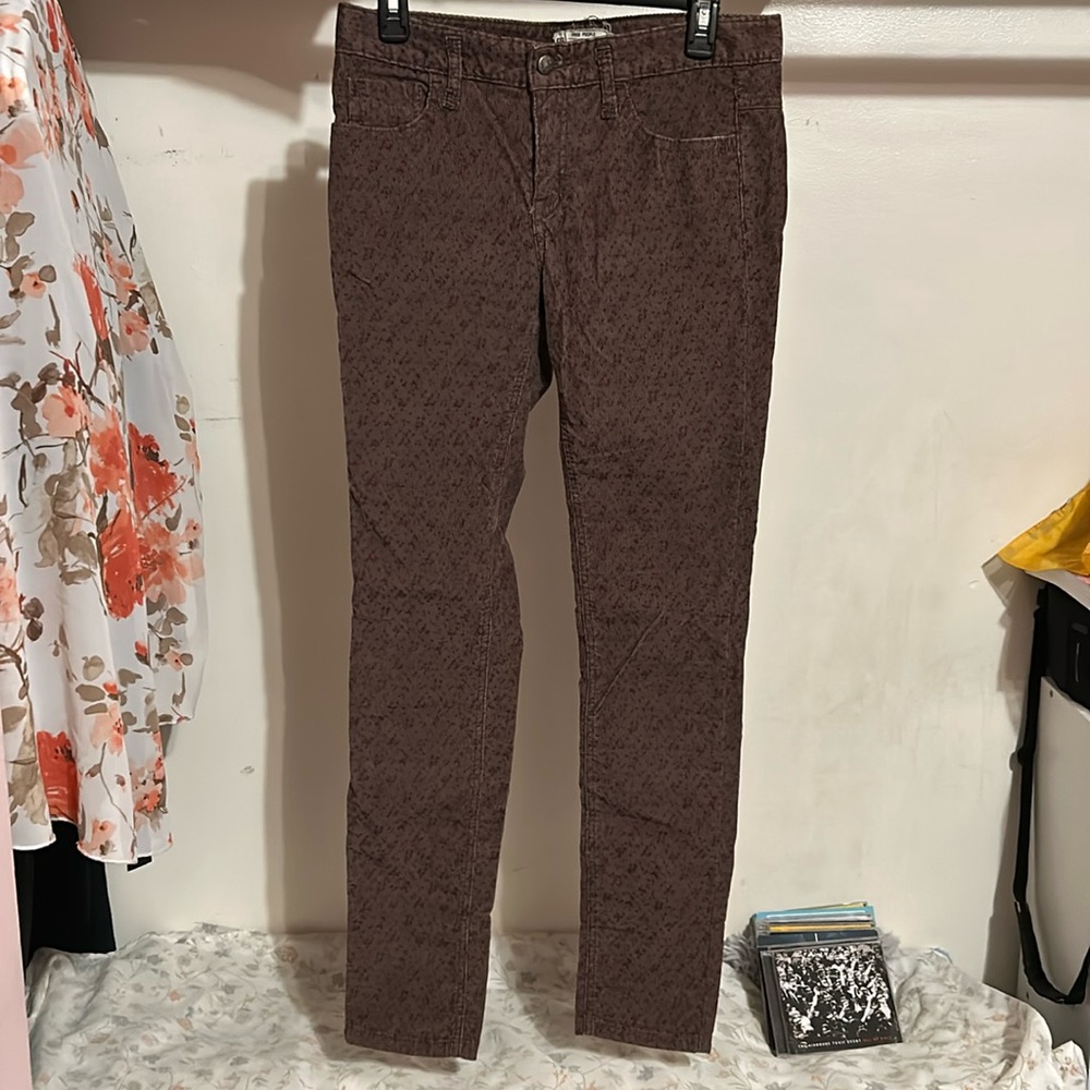 Free People Brown Rose Print Corduroy Skinny Jeans Long